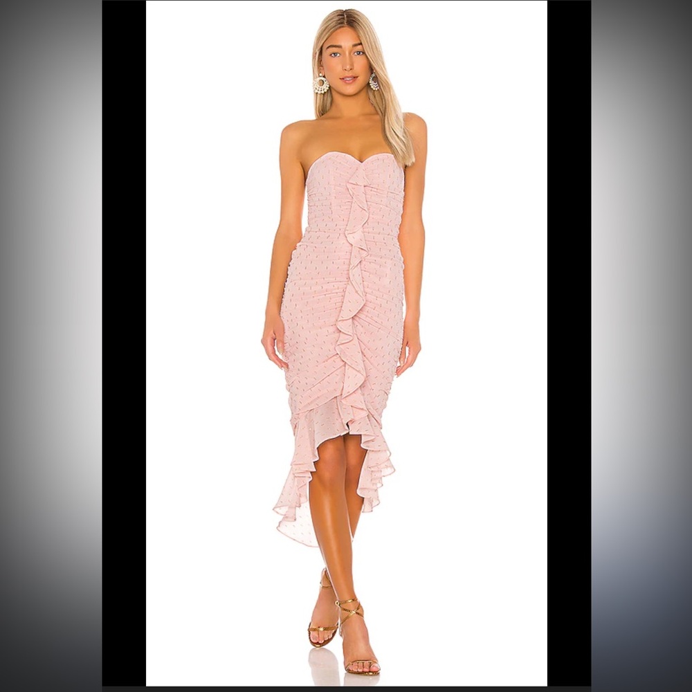 Michael Costello x REVOLVE Strapless Vega Midi Dress in Pink